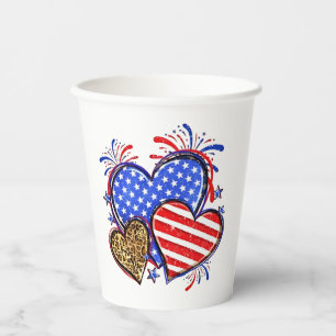Vasos De Papel Corazón de bandera estadounidense leopardo 4 de ju