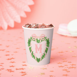 Vasos De Papel Corazón de flor con arco rosado Monograma
