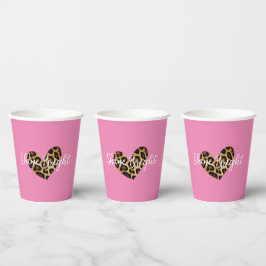 Vasos De Papel Corazón de impresión de leopardo rosado de moda