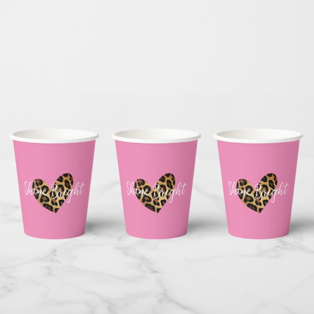 Vasos De Papel Corazón de impresión de leopardo rosado de moda (Multi)