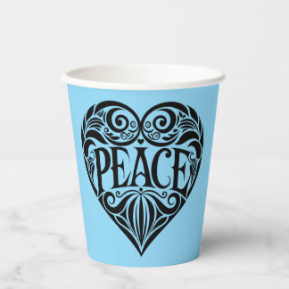 VASOS DE PAPEL CORAZÓN DE PAZ EN BLANCO Y NEGRO