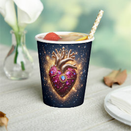 Vasos De Papel Corazón Místico Dorado Coronado en el Espacio