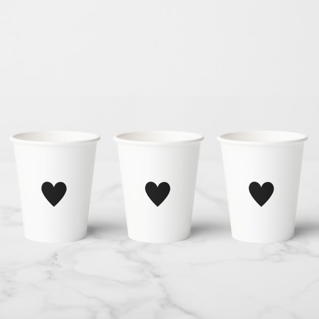 Vasos De Papel Corazón Negro de San Valentín (Multi)