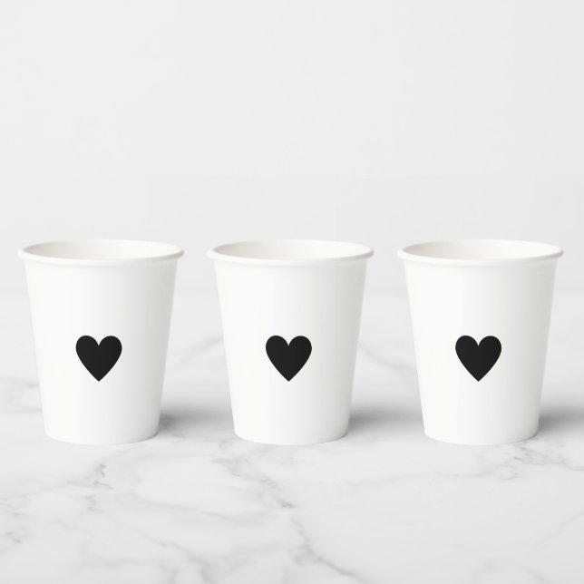 Vasos De Papel Corazón Negro Moderno Personalizado (Multi)