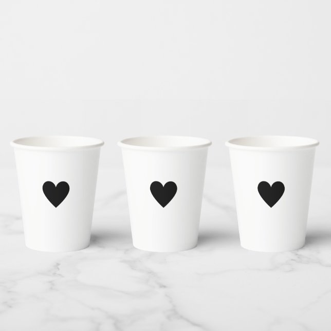 Vasos De Papel Corazón Negro Simple Moderno (Multi)
