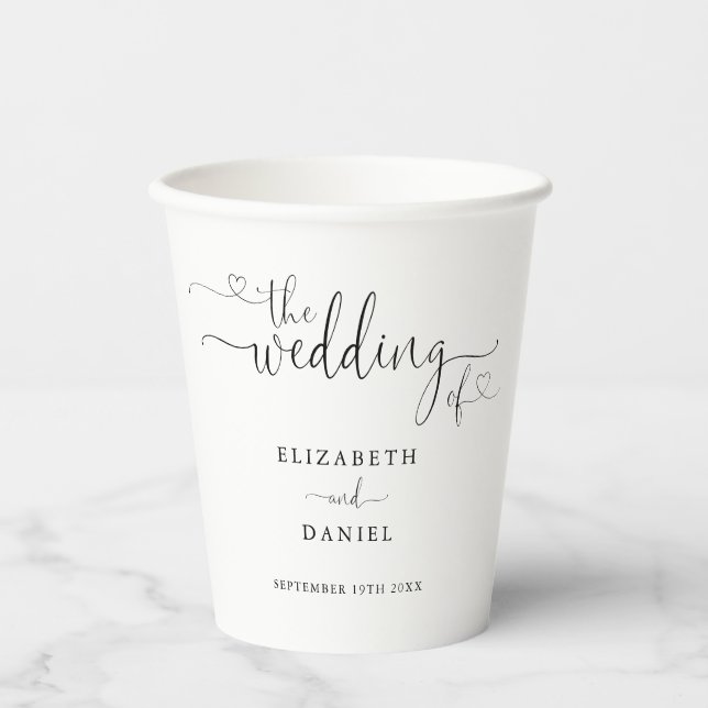 Vasos De Papel Corazón negro y blanco guión boda (Anverso)