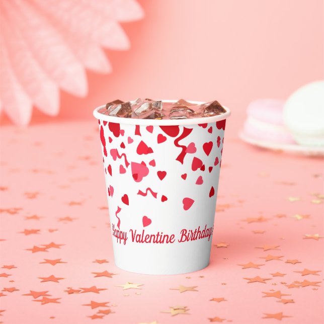 Vasos De Papel Corazón Personalizado de Confeti Rojo Cumpleaños d (in situ)