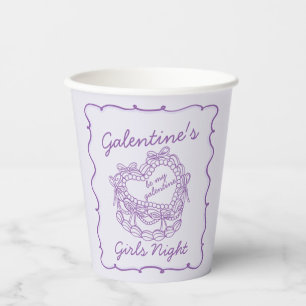 Vasos De Papel Corazón Retro de Lazo Morado Pastel Coquette Galen