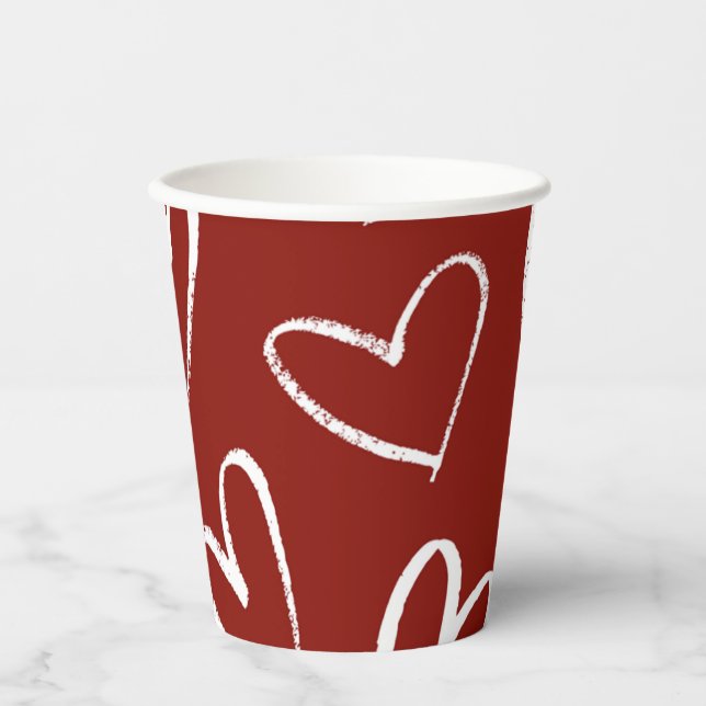 Vasos De Papel Corazón rojo y blanco (Anverso)
