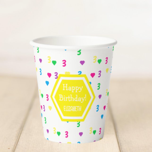 Vasos De Papel Corazones arcoiris Tercer cumpleaños (Subido por el creador)