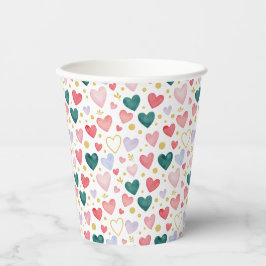 Vasos De Papel Corazones caprichosos de acuarela y brillo dorado