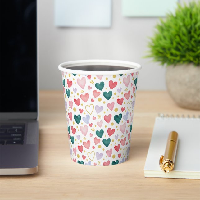 Vasos De Papel Corazones de Acuarela Caprichosos y Brillo Dorado (in situ)