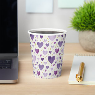 Vasos De Papel Corazones de Acuarela de Amatista Regia y Acentos 