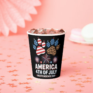 Vasos De Papel Corazones de bandera americana de leopardo lindo 4