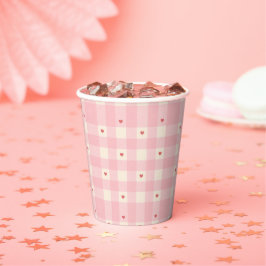 Vasos De Papel Corazones de Gingham Rosa San Valentín 