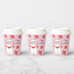 Vasos De Papel Corazones Dulces Gatitos, ¿Estás Gatito? Cumpleaño