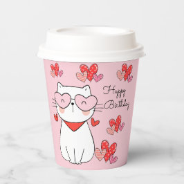 Vasos De Papel Corazones Dulces Gatitos, ¿Estás Gatito? Cumpleaño