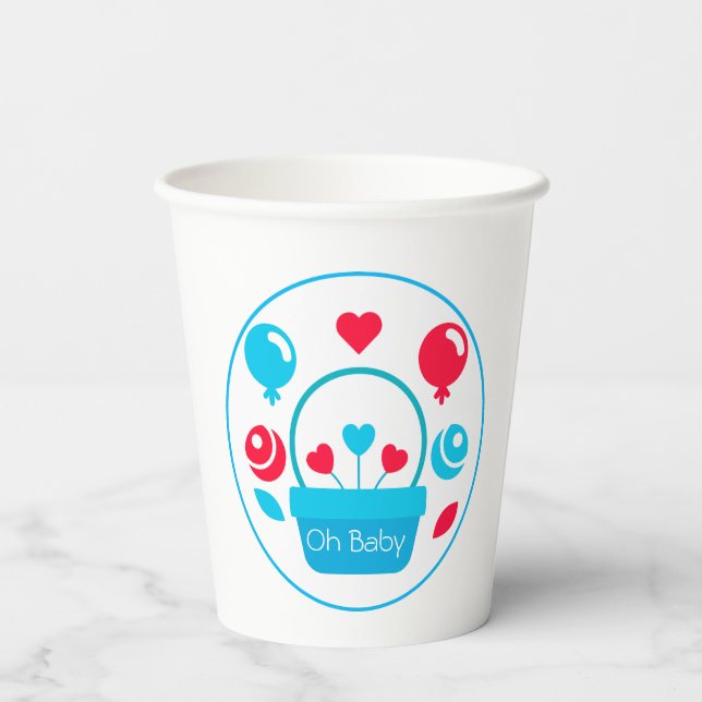 Vasos De Papel Corazones, globos y cesta del corazón (Reverso )