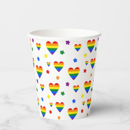 Vasos De Papel Corazones LGBT arcoiris y patrón de flores colorid