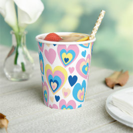 Vasos De Papel Corazones Pastel.
