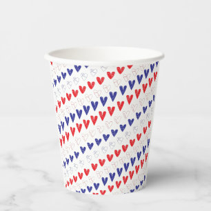 Vasos De Papel Corazones Patriótico Rojo, Blanco y Azul