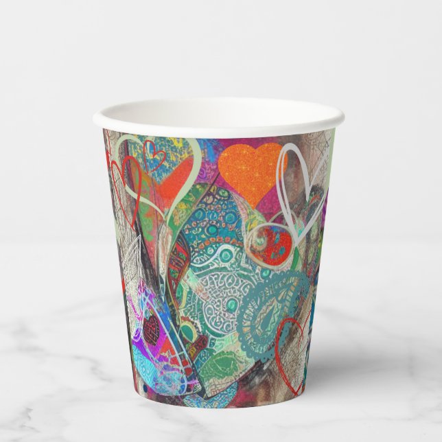 Vasos De Papel Corazones y paisley (Anverso)