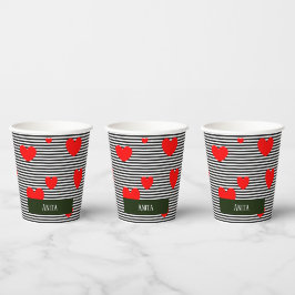 Vasos De Papel Corazones y rayas rojas personalizadas