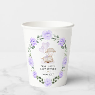 Vasos De Papel Cordero lindo Bebé Oveja Morado Floral Vegetació