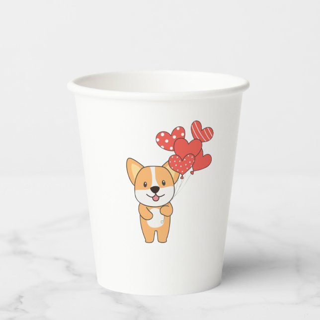 Vasos De Papel Corgi Cute Animales Con Globos Cardíacos A (Anverso)