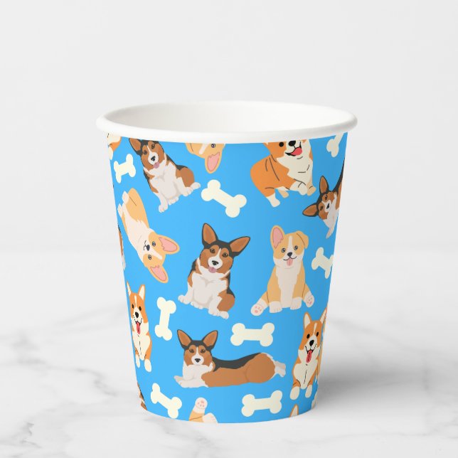Vasos De Papel Corgi Cute Pattern Blue (Anverso)