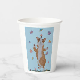 Vasos De Papel Corgi dancing with butterflies Paper Cups