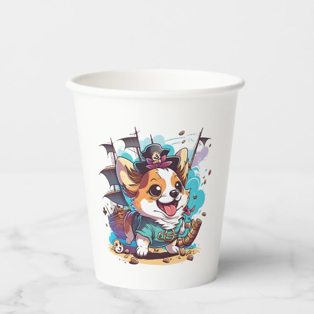 Vasos De Papel Corgi Dog Pirate (Anverso)