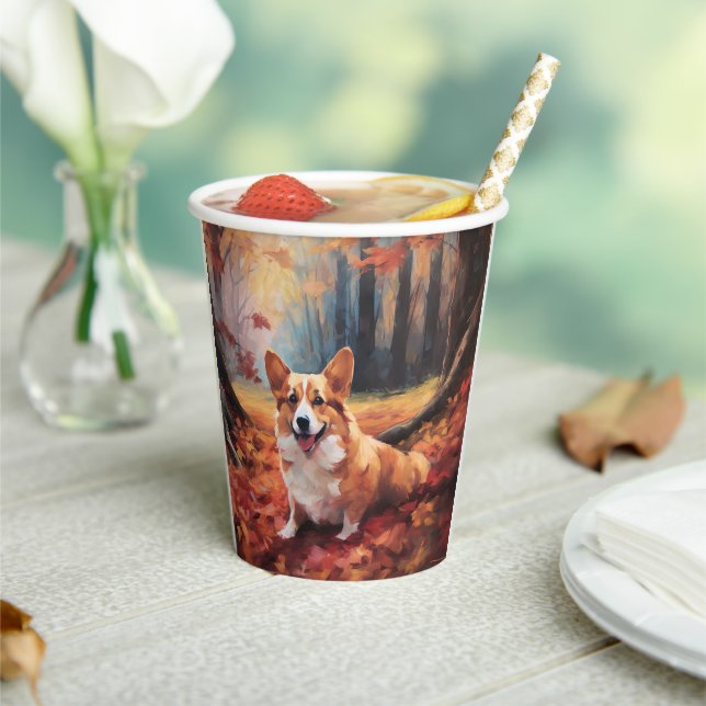 Vasos De Papel Corgi en otoño se inspira en las hojas (in situ)