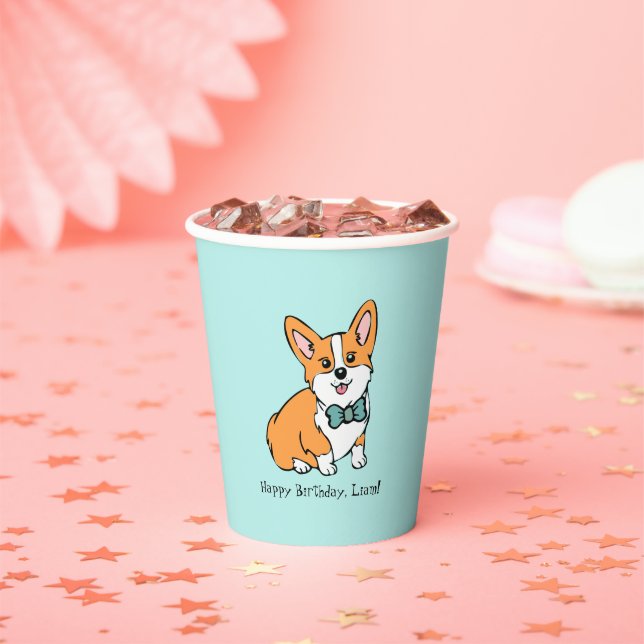 Vasos De Papel Corgi Feliz Cumpleaños Personalizado (in situ)