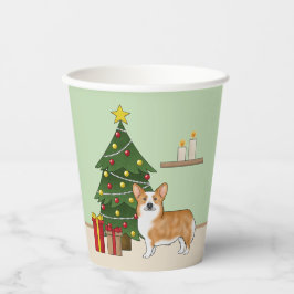 Vasos De Papel Corgi Galés Pembroke Rojo y árbol de Navidad