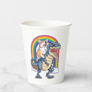 Vasos De Papel Corgi Riendo Dinosaur T rex Shirt Funny Rainbow Do