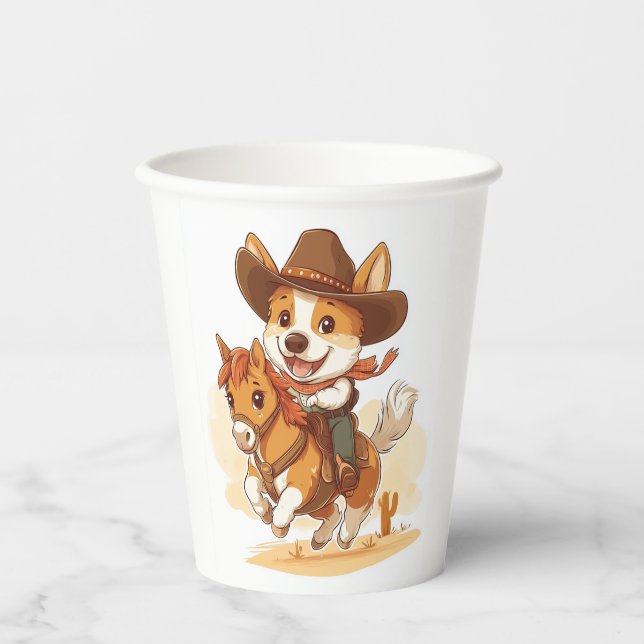 Vasos De Papel Corgi Vaquero � Perro Rodeo Occidental (Anverso)