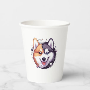 Vasos De Papel Corgi Y Husky En El Espacio Yin Y Yang T- Esencial