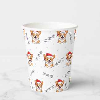 Vasos De Papel Corgis en el patrón de los Navidades Santa Hats