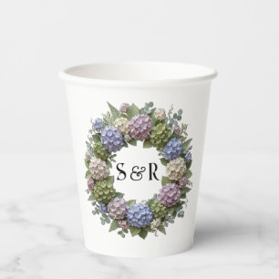 Vasos De Papel Corona de boda con monograma de hortensia
