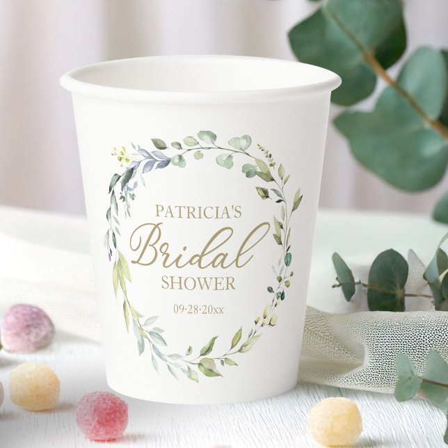 Vasos De Papel Corona de eucalipto verde para despedida de solter (Subido por el creador)