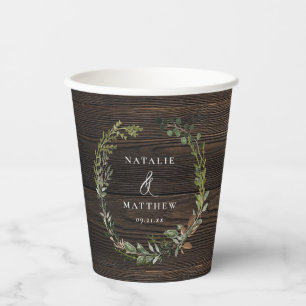Vasos De Papel corona de follaje rústico granja boda fiesta pape