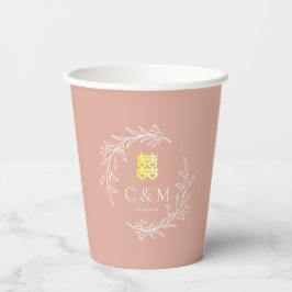 Vasos De Papel Corona de hojas de rosa polvorienta boho para boda