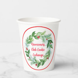 Vasos De Papel Corona de Navidad con acuarela pintada a mano