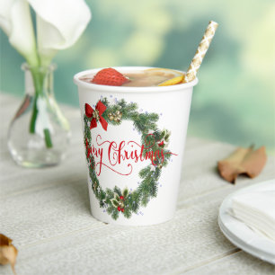 Vasos De Papel Corona de Navidad feliz
