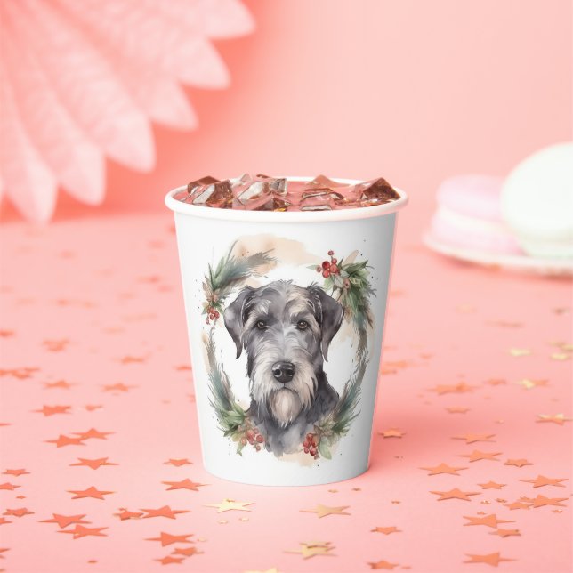 Vasos De Papel Corona de Navidad Wolfhound Perro Festivo (in situ)