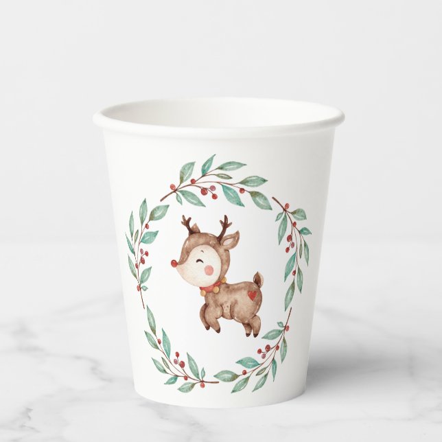 Vasos De Papel Corona de renos de Navidad Cumpleaños primero (Anverso)