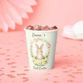 Vasos De Papel Corona floral de mi primer conejo de Pascua vintag