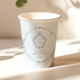 Vasos De Papel Corona floral vintage Toile Algo Azul Crest