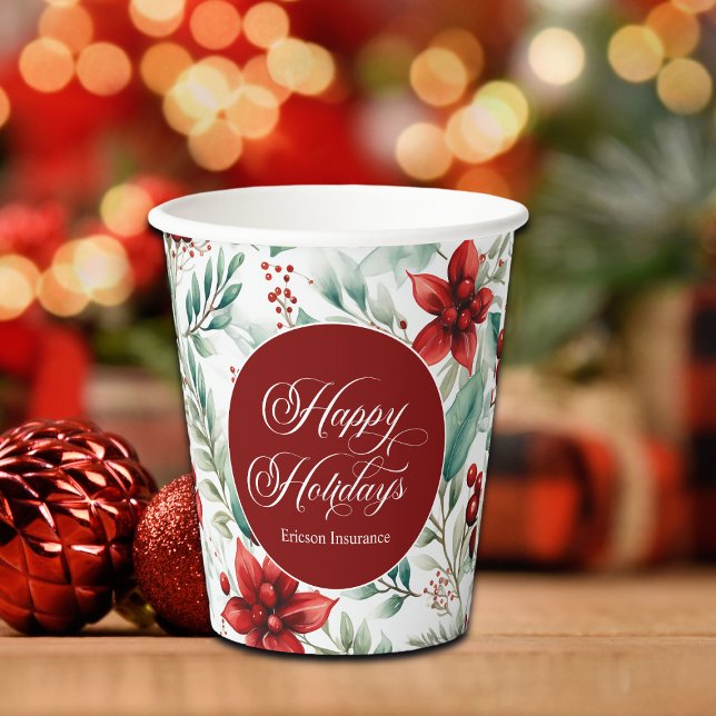 Vasos De Papel Corporate Christmas Party Greenery Poinsettia  (Subido por el creador)